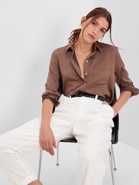 GAP Classic Brown Satin Button-Up Shirt